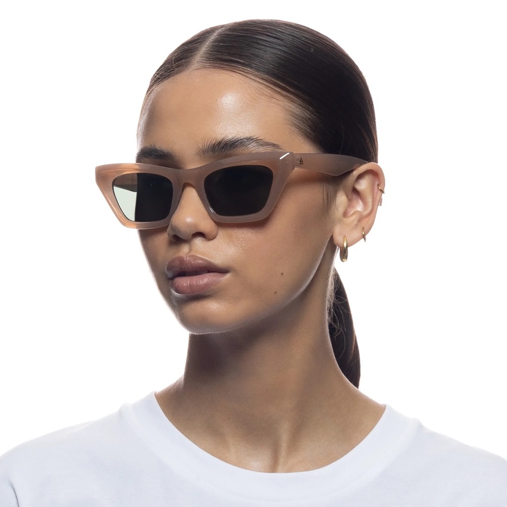 Cream and Tan Cat-Eye Sunglasses with Dark Tinted Lenses